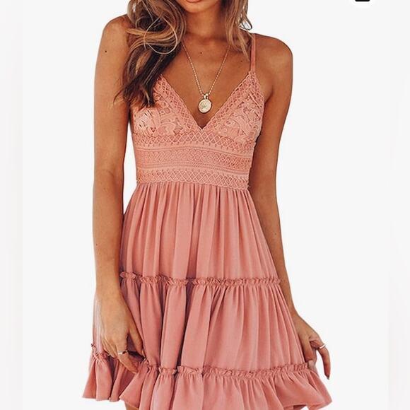 ecowish Dresses & Skirts - NWT ECOWISH V-Neck Spaghetti Strap Bowknot Backless Sleeveless Lace Mini Dress